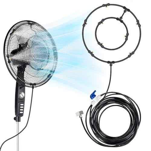 Ventilator Misting Teile, Wasser Misters für die Kühlung im Freien, Schlauchring mit Messing Düsen T-Stück, Easy Install Mist System für Patio Fan- Fit für jede Outdoor-Ventilator (Kunststoff)