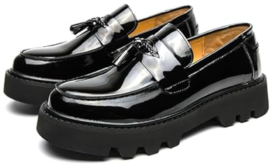 didopery Men's Patent Leather Slip-On Tassel Dress Platform Loafers Casual Non-Slip Penny Formal Shoes Business Party Wedding Prom Moccasins Boat Shoes (Black,11)
