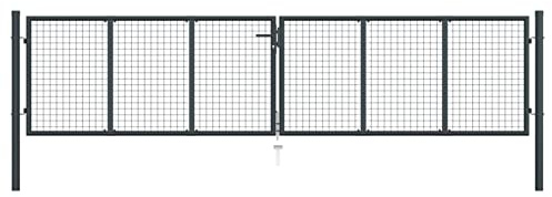 LAPOOH Mesh-Gartentor, Gartentür, Gartenpforte Gaten, Doppelflügeltor, Einfahrtstor, Verzinkter Stahl 400 x 125 cm Grau