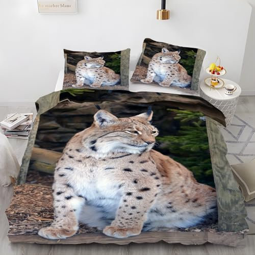 YZQGLHP Bettbezüge 135x200 Luchs Bettwaesche Schneeflocke Bettbezug Mikrofaser 3teilig Bettwäsche Weich Atmungsaktiv und 2 Kissenbezüge 80x80 cm mit Reißverschluss