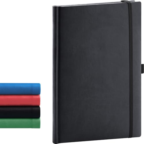 NOTIQUE Notizbuch Dotted, Hardcover Notizbuch, Notizheft, Journal, Tagebuch mit Gummiband und Stifthalter 15x21cm, 192 Seiten (Schwarz, Gepunktet)