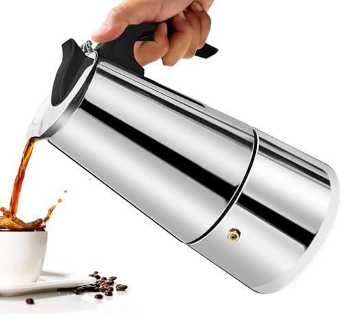 Vaolvpant 6 Cup Moka Pot Percolator Italian Coffee Maker 300ml Stovetop Espresso Mocha Stainless Steel Greca Coffee Maker Classic Cafe Makers Suitable for Induction Cookers Ceramic Stoves Straight