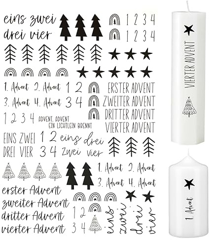 Fräulein Lotti | Wasserschiebefolie fuer Kerzen - Thema: Weihnachten 3 | Tattoofolie | schwarz DIN A4