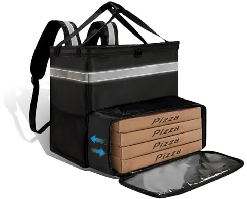 JIANFA Food Delivery Backpack, 50L Insulated Thermal Pizza Delivery Bag for Hot and Cold Food Delivery Bag with Reflective Strips for Takeaway Home Delivery Groceries Catering Delivery Services, Black