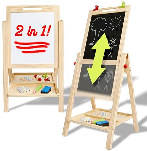 Kidaddle 2-in-1 Double Sided Kid's Easel, Tabletop Art Easel for Toddlers 2-4, Toddler Chalk Board for Children, Kid Art Easel, Arts Easel for Toddlers 2-4 Years, Painting Kit Kids