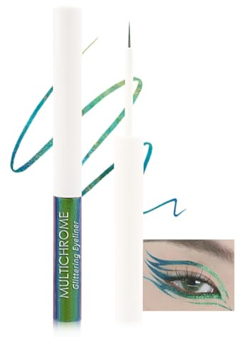 Chamäleon Glitter Liquid Eyeliner, Metallic Schimmer Eye Liner Bunt, Wasserfest Langlebige, Ultra-Fine Tip, Multichrome Hochpigmentiert Eyeliner Lidschatten Make-up für Weihnachten-01# Green Indigo