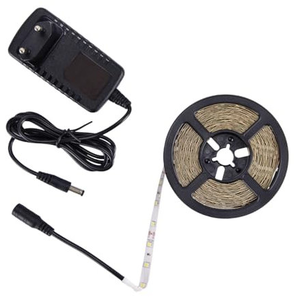 LED Strip 5m 6500 K kaltweißes Licht selbstklebend Netzstecker indirekte Beleuchtung Wohnzimmer Treppe Flur LED Lichtband