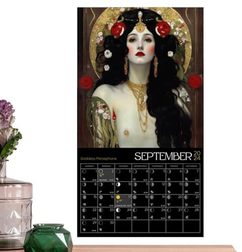 Lunar Kalender 2024, 2024 Väggkalender | Månkalender för Gudinnans Månfas Väggkonst | Hängande astrologiska Dekorationer Månkalender 2024 För Vardagsrum, Dorm