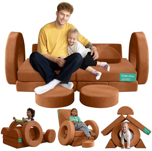 Frolic & Fun 16-Teiliges Modulares Kindersofa – Weiches Spielsofa aus Schaumstoff, Vielseitige Kindercouch mit Schlaffunktion, Kuschelecke zum Spielen, Entspannen und Schlafen im Kinderzimmer