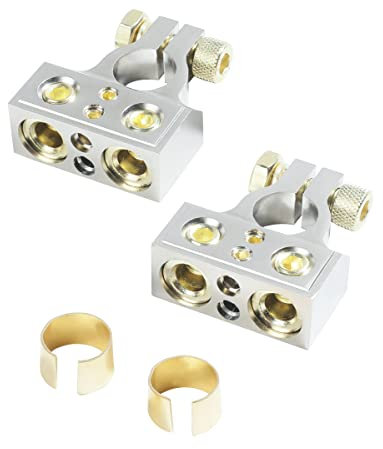 Flaconi Kit Connettori Terminali Morsetti per Batterie Auto,0/4/8/10 AWG Batteria Terminali,Kit Connettori Terminali per Batterie Autoargento,Adatto per la maggior parte dei modelli e le batterie