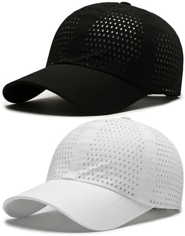 AYPOW Basebollkeps för män och kvinnor, 2 st utomhussport löparkeps, ultralätt snabbtorkande, andningsbar, justerbar, vikbar mesh, solhatt, visir, golf, sommar, anti-UV, Svart + vit, One size