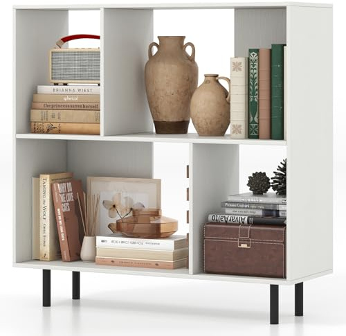CASART 4/6-Cube Wooden Bookcase, 3 Tiers Open Bookshelf with Adjustable Shelves, Metal Legs & Anti-Topping Device, Freestanding Display Shelf for Living Room Bedroom Study (White, 90 x 30 x 90cm) | with Adjustable Shelves, Metal Legs & Anti-Topping Device, Freestanding Display Shelf for Living Room Bedroom Study