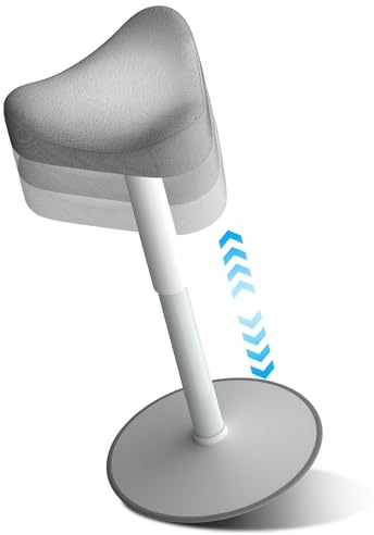 Tabouret Assis-Debout Ergonomique, Tabouret de Bureau Hauteur Réglable 58–82 cm, Siège Actif Oscillant avec Effet Bascule, Base Antidérapante, Chaise Haute Bureau 360° Pivotant, Max 140kg. Gris Clair