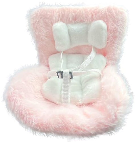 Siège auto jouet avec ceinture de sécurité réglable, jolie peluche, petite poupée, protection, décoration de voiture avec clip tuyère et tablettes parfumées pour poupée d'exposition et décorat