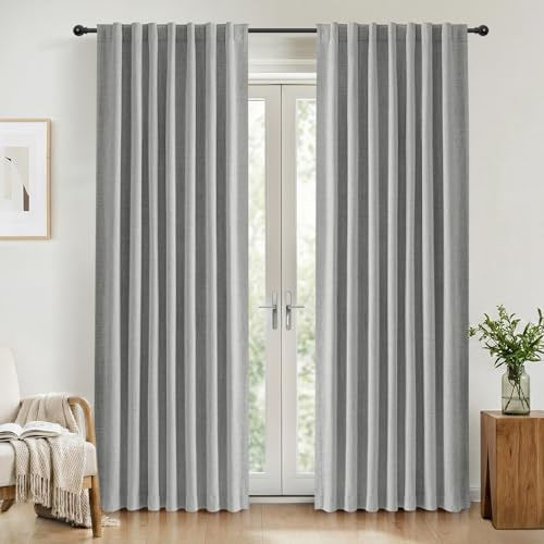 INOVADAY 100% Verdunklungsvorhänge 2 Stück H 245 x B 140 cm,Vorhäng Blickdicht Thermovorhang Kälteschutz Vorhang Grauweiß,Gardinen Schlafzimmer Wohnzimmer