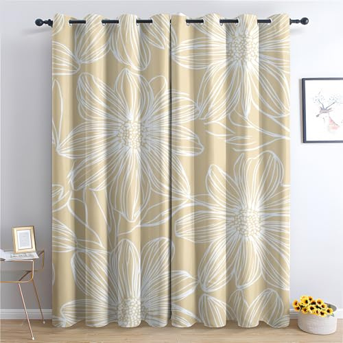 Luxfieo Gänseblümchen Vorhänge Mädchen Gelb Blumenmuster Vorhang Blickdicht Gardinen Verdunklungsvorhänge mit Ösen Thermovorhang für Wohnzimmer Schlafzimmer Fenster Deko 2er Set H 200 x B 140 cm