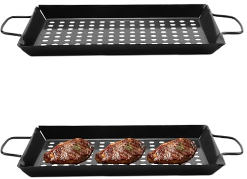 Grillkorg för utomhusgrill, grillkorgar i rostfritt stål för utomhusgrillgrönsaker, grönsaksgrillkorgar för grill (svart-32 cm)
