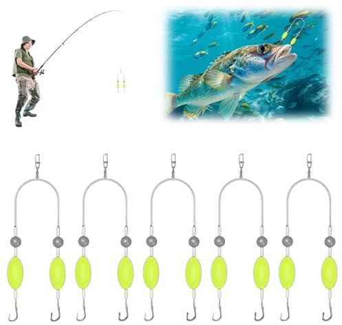 LUMOOM 5 Stück Doppelhaken mit umgekehrter Grundschnur, verhedderungssicheres Split Haken Design, Double-Hook Reverse Bottom für Süßwasser Salzwasser Wurf Trolling (#8)