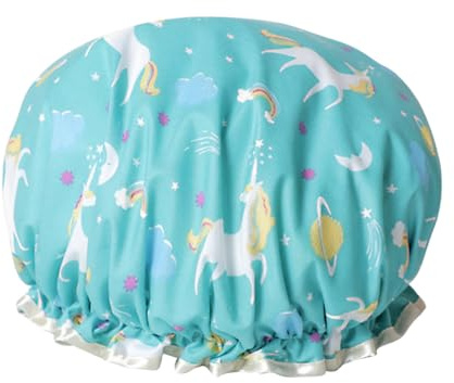 Healvian Duschhaube Doppellagig Damen Badehut Olivgrün Küchenhut Blaues Einhorn Haarsschutz Für Duschen Kochen Spa