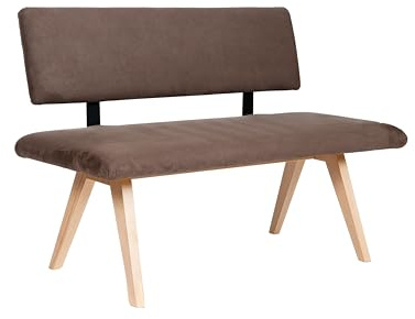 kundler home Sitzbank aus Holz mit Lehne und Polster 125x84x51 cm, Esszimmerbank Massivholz, Eckbank Echtholz für Küche, Büro, Wartezimmer und Rezeption, einfacher Aufbau (Braun)