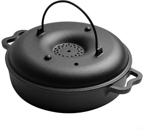 Tostador grueso de hierro fundido con tapa para cocinar al horno, sartén redonda para patatas al aire libre, alitas de pollo y verduras Cam