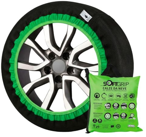 Magazzini GM SOFTGRIP, Calze da Neve in Tessuto Antiscivolo, Omologate Europa EN 16662-1,Montaggio Facile e Veloce, Misure per tutti gli Pneumatici (Gruppo, 4)