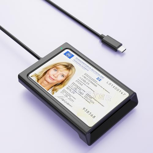 USB C Chipkartenleser mit NFC, USB C Smart Card Reader Kartenlesegerät DOD Military Kartenleser für den neuen Personalausweis Bankkarten kompatibel mit Windows, Linux, Android,95cm Kabel