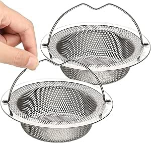 2 Pack Kitchen Sink Strainer, Stainless Steel Large Sink Sieve with Lift-up Handle, Clogging Drain Strainer Sink Food Catcher Basket