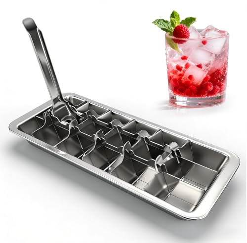 HZOUHONG Isbitsform i rostfritt stål, 18 isfack med spakinsats, stor isbitsform enkel borttagning, isbitsbehållare avtagbar, för cocktail, whisky, juice, te, kaffe