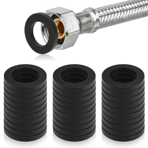 VYZUTR 30 Piezas Arandelas de Goma, 1/2 Goma Junta O Ring Plana, Arandelas de Sellado para conexión roscada de Mangueras de Grifos de Ducha