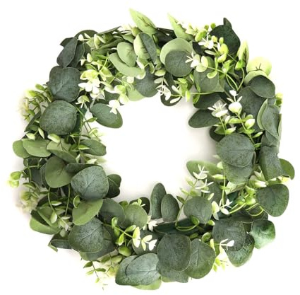 Couronne d'eucalyptus pour Porte d'entrée de 30 cm, Couronne de Feuilles Vertes Faites à la Main pour l'été, Le Printemps et Toutes Les Saisons, Couronne Florale de Verdure pour Mur et