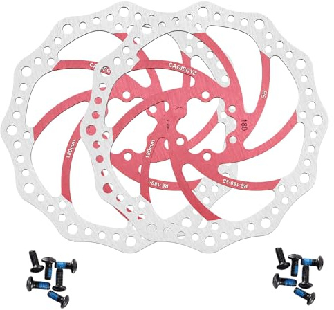 Caoiecyz Fahrrad Bremsscheiben 2er-Set,12 Schrauben, Rot 180mm 6-Loch | Für kontrolliertes Bremsen im Alltag und auf Touren; passend für kompatible MTB-, Rennrad-, BMX- und Citybike-Systeme