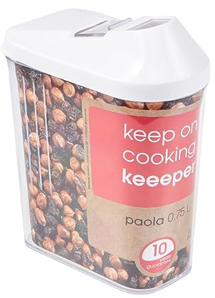 keeeper Contenitore per Alimenti Sfusi, Coperchio Dosatore Regolabile, Plastica, 750 ml, 10,5 x 5,5 x 17 cm, Paola, Bianco