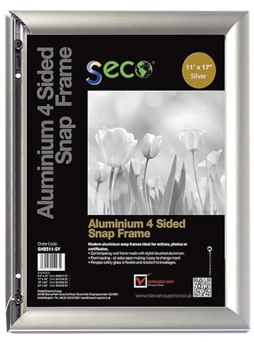 SECO 11x17 Silver Snap Frame | Front Loading Aluminum Poster Frame | Easy Open Sign, Notice & Certificate Display