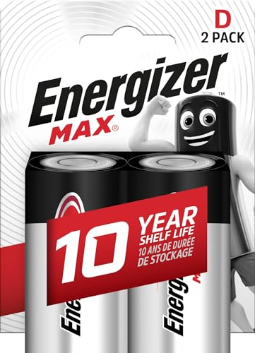 Energizer D Batteries, Max Alkaline Power, 2 Pack