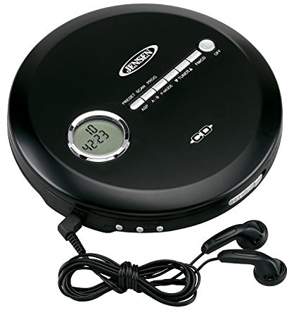 Jensen Portable CD Player Slim CD Personal MP3/CD/FM Radio Player with 60-Sec Skip Protection & FM Radio, LCD Display Bass Boost for CD, CD-R, CD-RW & Ear-Buds (Black Series Edition Model)