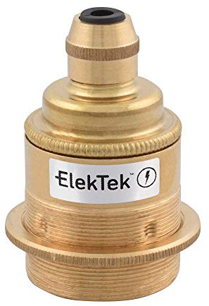 ElekTek Cord Grip ES E27 Pendant Lamp Edison Bulb Holder Threaded Skirt With Shade Ring (Brass)