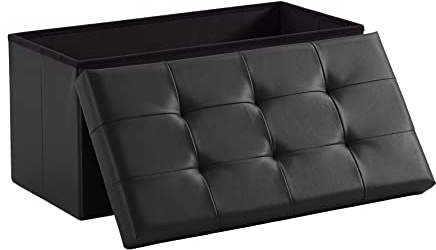Zedelmaier Sitzbank mit Stauraum, faltbar, 76 x 38 x 38 cm, Schwarz | PVC-Kunstleder, gepolstert, 80 L, bis 150 kg; Sitztruhe mit Stauraum, Truhenbank, Fußbank für Flur, Schlaf- und Wohnzimmer