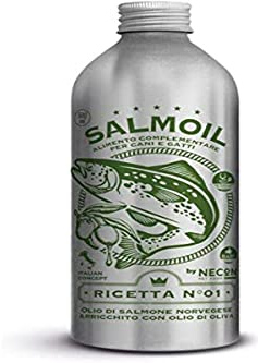 SALMOIL by NECON Pet Food Ricetta 1, Alimento complementare/Cibo per Cani e Gatti a Base di Olio di Salmone Norvegese con Olio d'Oliva da 500 ml, Ricco di Vitamina E, Omega3, Made in Italy