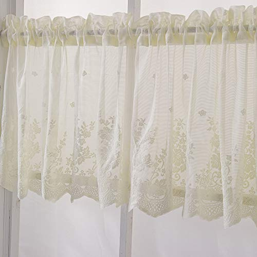 vctops Lace Sheer Kitchen Cafe Curtain Valance Floral Embroidered Rod Pocket Short Curtain for Small Window 1 Piece (51 x 16, Beige)