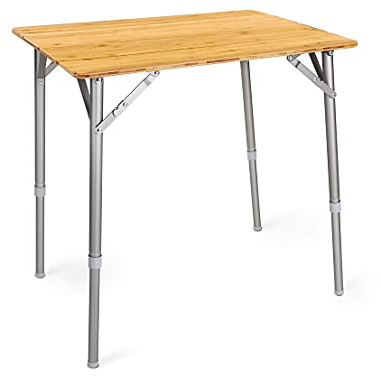 Navaris Bambus Campingtisch faltbar - Klapptisch belastbar bis 30kg für Outdoor Camping Angeln - Tisch Aluminium Beine - klappbar höhenverstellbar