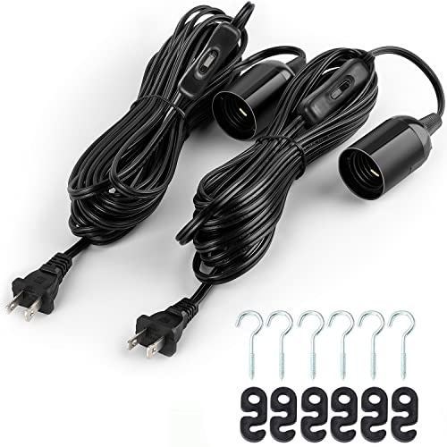 JACKYLED UL-Listed 20Ft Extension Hanging Lantern Cord Cable 2-Pack JACKYLED 360W with E26 E27 Socket On/Off Button Pendant Lighting Black