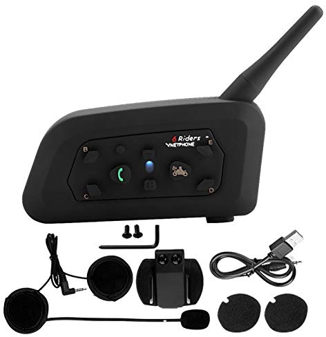 EVGATSAUTO Intercom Bluetooth, V6-1200 Motorcycle Helmet Wireless Bluetooth Intercom Hands Free Headphone for 6 People Motorbike Motorcycle Headsets