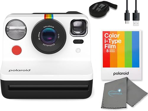Polaroid Gen 2 Now I-Type Instant Film Camera - Black & White Bundle with a Color i-Type Film Pack (8 Instant Photos) and a Cleaning Cloth