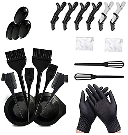 24 pcs Kit per tingere i capelli, con Ciotola, Mantellina per Capelli, Guanti, Clip, per DIY Home Hair Colouring Brush Bowl Set