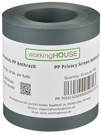 10 Strisce privacy in PP di Workinghouse con spessore di 1,1 mm - resistenti alle intemperie, senza manutenzione, indeformabili - ciascuna di 2,55 m di lunghezza x 19 cm di altezza (Anthrazit)