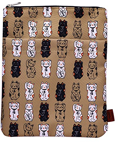 LParkin Lucky Japanese Cat Book Sleeve, Buchhüllen für Taschenbücher, waschbarer Stoff, Buchhüllen mit Reißverschluss, Medium 27,9 x 21,6 cm, Geschenk für Buchliebhaber