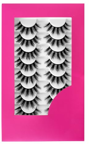 beautykaisen 8Pair 3D False Eyelashes Fluffy Natural Look PACK Volume Fluffy Natural Faux Mink Lashes(3D999 DRAK PINK)