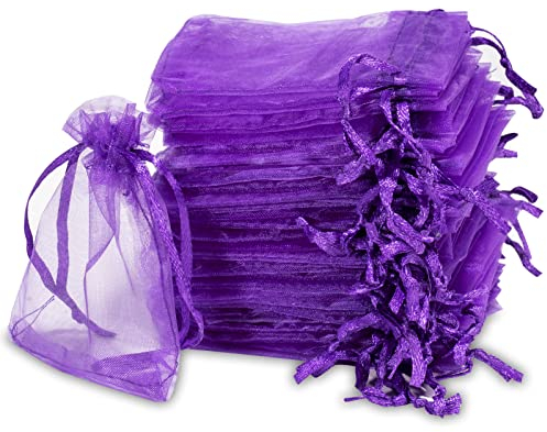 Carehabi - Sacchetti in Organza, Regalo e Gioielli, per Matrimonio e Lavanda (7 x 9 cm, Viola)