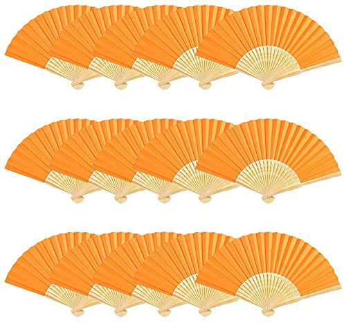 Woohome 15 Stück Hand Fächer Faltbar Papierfächer Hochzeit Zubehör für Hochzeit Deko, Party, Fest und Picknick (Orange)
